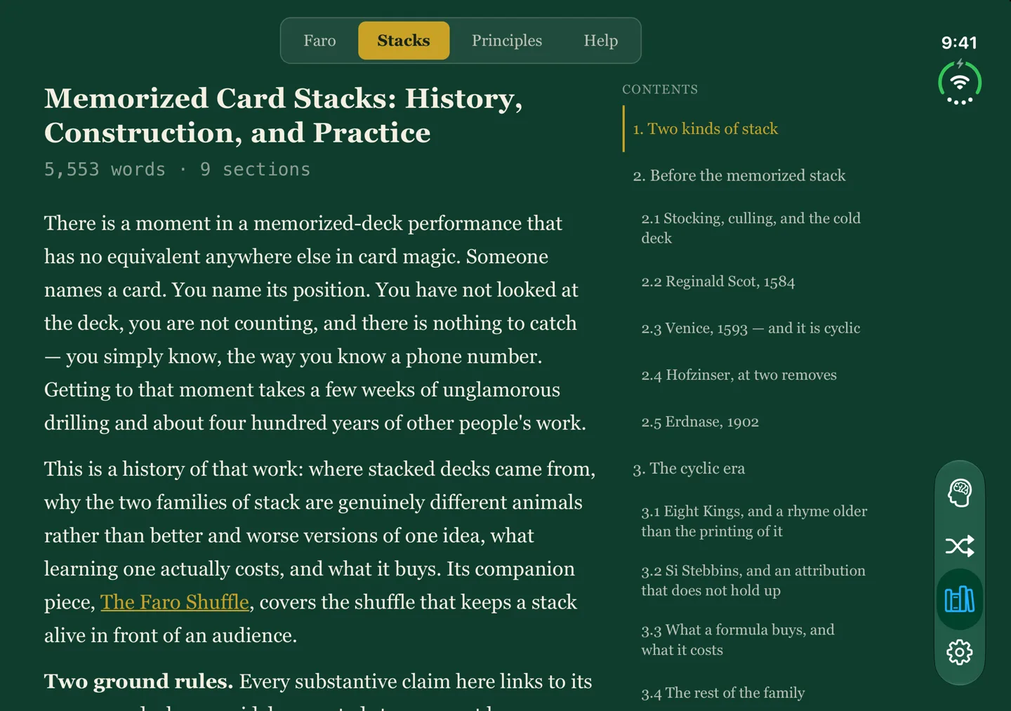 iPhone Duo open: a Library article with its contents listed beside the text.